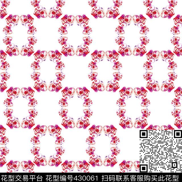 四方连续创意方格绣球 - 430061 - 中国风 方格绣球 创意 - 传统印花花型 － 方巾花型设计 － 瓦栏