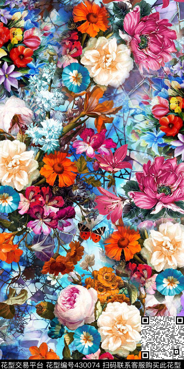 油画大牌印花系列花卉 - 430074 - 大牌 印花 油画手绘 - 数码印花花型 － 女装花型设计 － 瓦栏