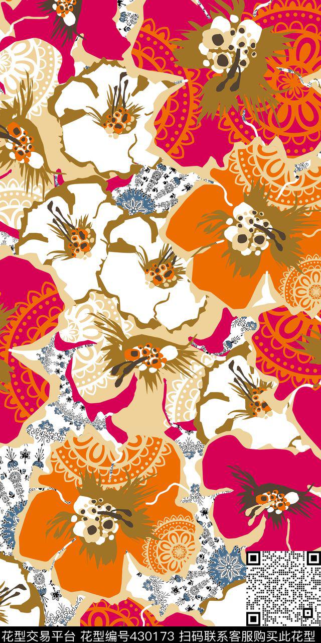 民族  花纹 花卉 传统 画稿  - 430173 - 服装 花纹 花卉 民族 - 传统印花花型 － 女装花型设计 － 瓦栏