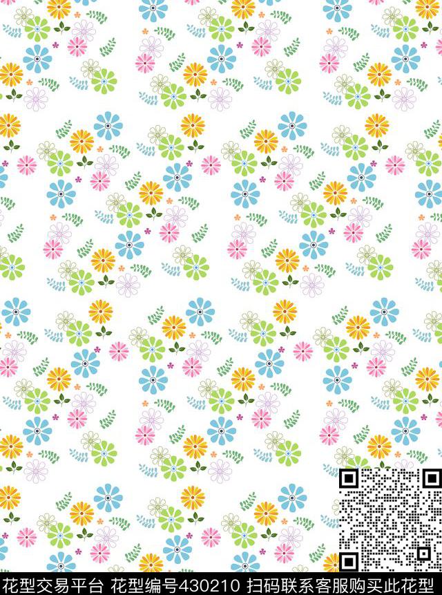 小花朵 碎花拼贴  花衬衫 - 430210 - 流行 碎花 花朵 - 数码印花花型 － 女装花型设计 － 瓦栏