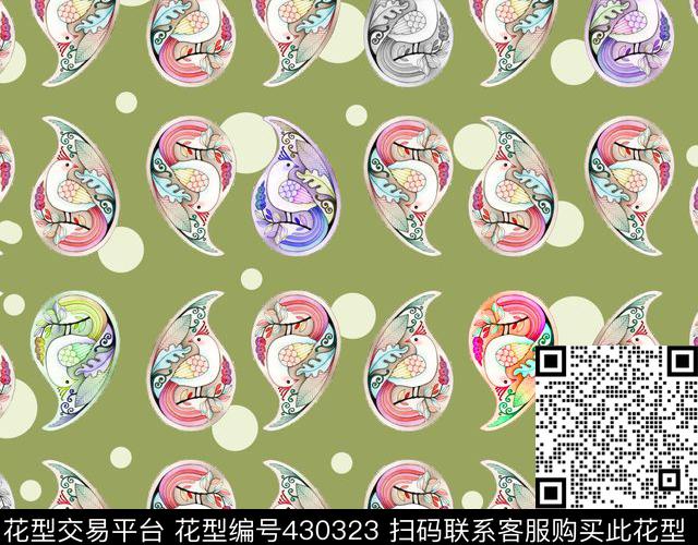小鸟与圆点童装花型 - 430323 - 动物 鸟 圆点 - 传统印花花型 － 女装花型设计 － 瓦栏