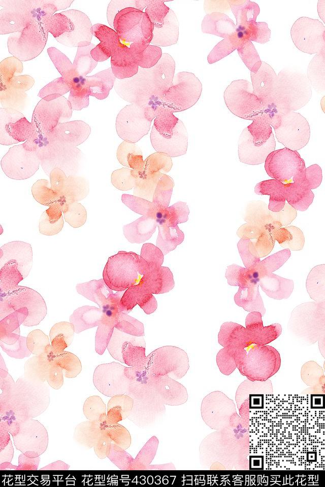 清新时尚水彩小碎花系列 - 430367 - 花卉 清新 时尚 - 数码印花花型 － 女装花型设计 － 瓦栏