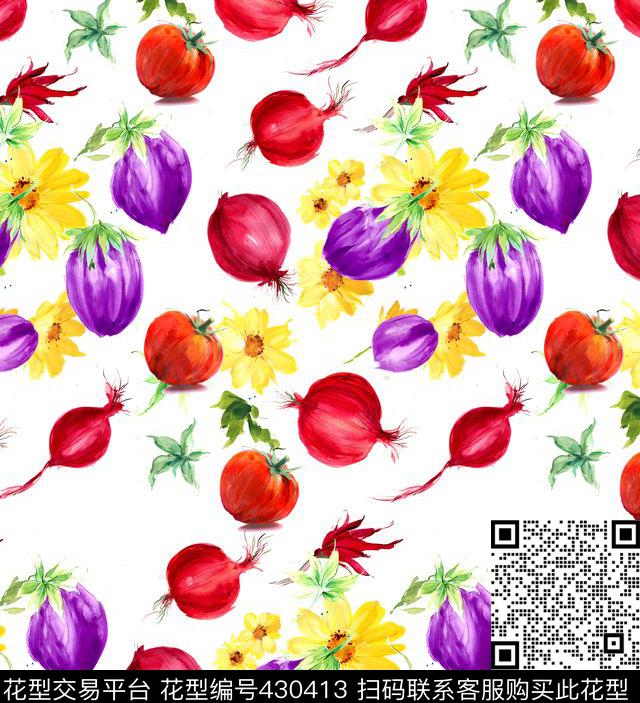 糖果色流行时尚水彩蔬菜水果印花 - 430413 - 流行时尚 蔬菜水果 水彩手绘 - 数码印花花型 － 女装花型设计 － 瓦栏
