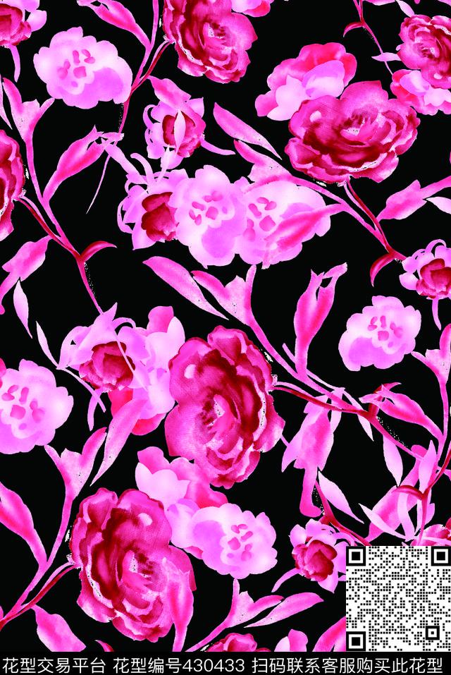 水彩花卉 - 430433 - 手绘效果花卉 满版花卉 水彩 - 数码印花花型 － 女装花型设计 － 瓦栏