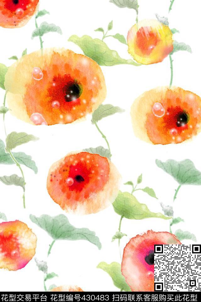 中国风时尚清新水彩碎花系列 - 430483 - 花瓣 花卉 清新 - 数码印花花型 － 女装花型设计 － 瓦栏
