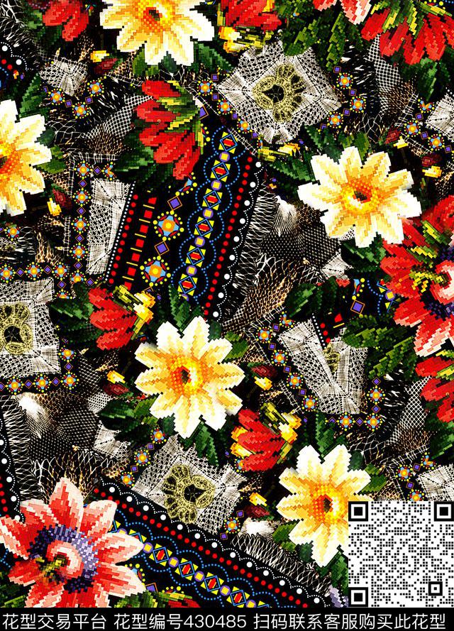 针织花卉民族风 - 430485 - 民族风 针织  花卉 时尚花卉 - 数码印花花型 － 女装花型设计 － 瓦栏