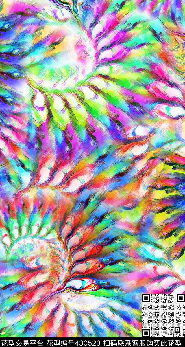 原创创意 抽象羽毛螺旋 抽象拉丝机理 服装 色彩面料 - 430523 - 抽象 创意 服装 - 数码印花花型 － 女装花型设计 － 瓦栏