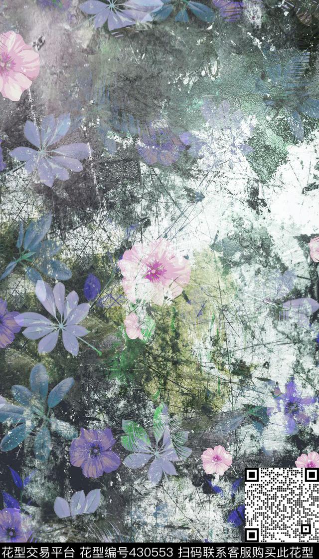 20150305557101 - 430553 - 女装 四方连续 花鸟植物 - 数码印花花型 － 女装花型设计 － 瓦栏