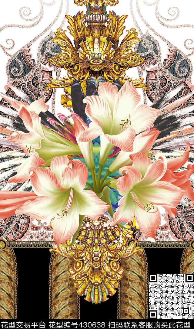 定位个性欧式宫廷风花卉组合印花 - 430638 - 定位个性 花卉 男女通用装 - 数码印花花型 － 女装花型设计 － 瓦栏