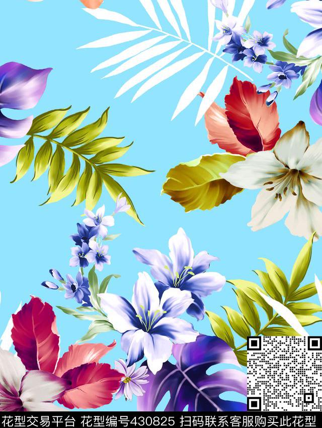 清新花型 - 430825 - 清新 时尚 花卉 - 数码印花花型 － 女装花型设计 － 瓦栏