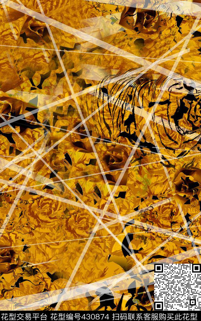 金玫瑰 - 430874 - 豹纹 花卉 皮革 - 数码印花花型 － 其他花型设计 － 瓦栏