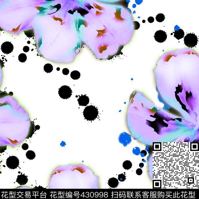 中国风手绘抽象花卉系列 水彩水墨复古风格 - 430998 - 抽象 花卉 墨点 - 数码印花花型 － 女装花型设计 － 瓦栏