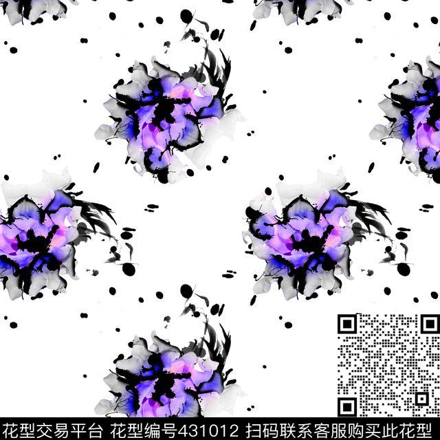中国风手绘抽象花卉系列 水彩水墨复古风格 - 431012 - 抽象 花瓣 花卉 - 数码印花花型 － 女装花型设计 － 瓦栏