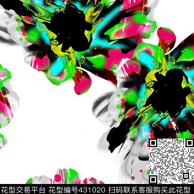 中国风手绘抽象花卉系列 水彩水墨复古风格 - 431020 - 抽象 花瓣 花卉 - 数码印花花型 － 女装花型设计 － 瓦栏