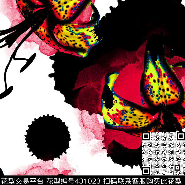 中国风手绘抽象花卉系列 水彩水墨复古风格 - 431023 - 斑点 抽象 花卉 - 数码印花花型 － 女装花型设计 － 瓦栏