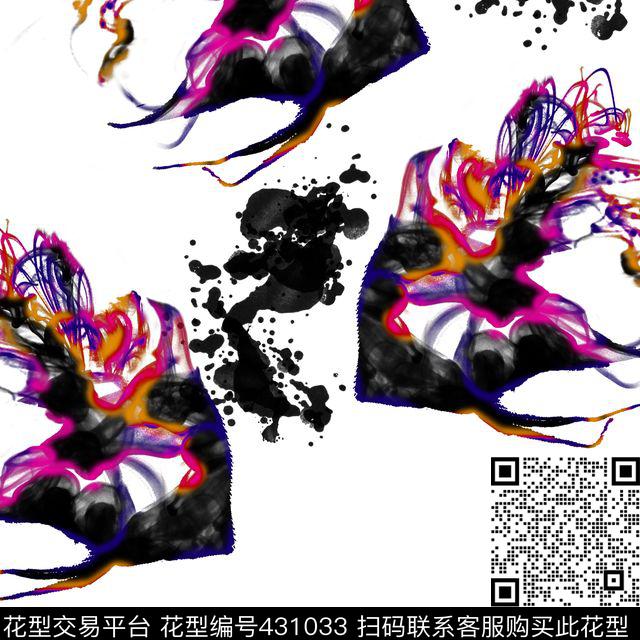 中国风手绘抽象金鱼系列 水彩水墨复古风格 - 431033 - 抽象 金鱼 流行时尚 - 数码印花花型 － 女装花型设计 － 瓦栏