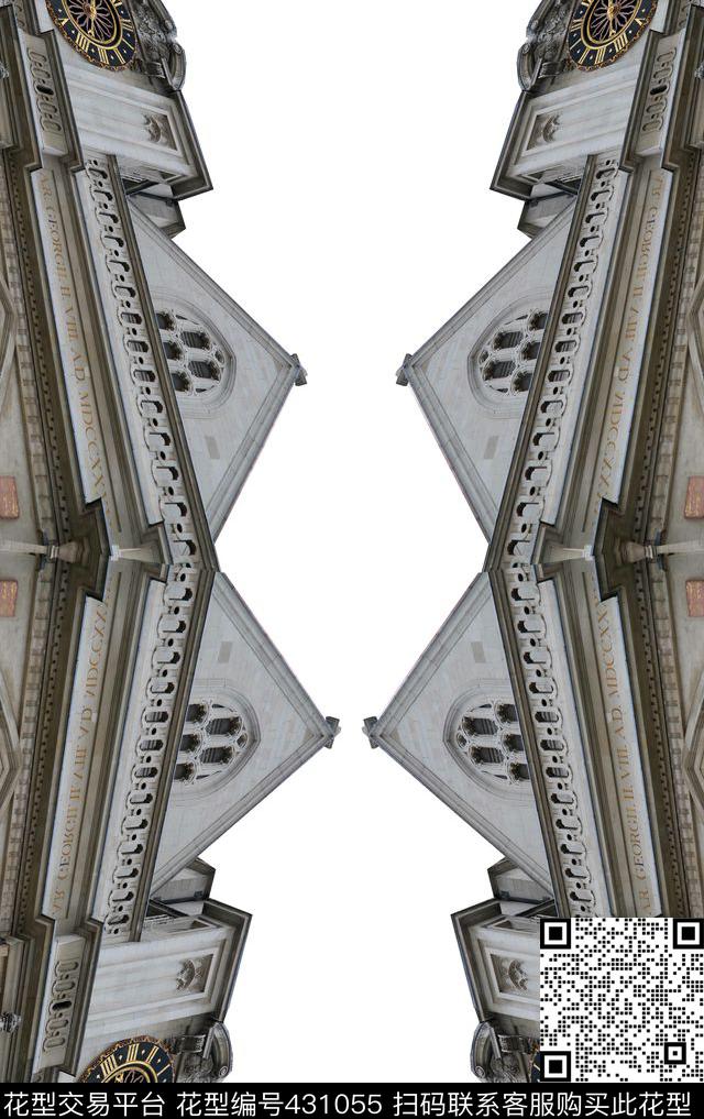 定位复古文艺建筑风景潮流男装外套夹克花型 - 431055 - 潮流 抽象 风景 - 数码印花花型 － 女装花型设计 － 瓦栏