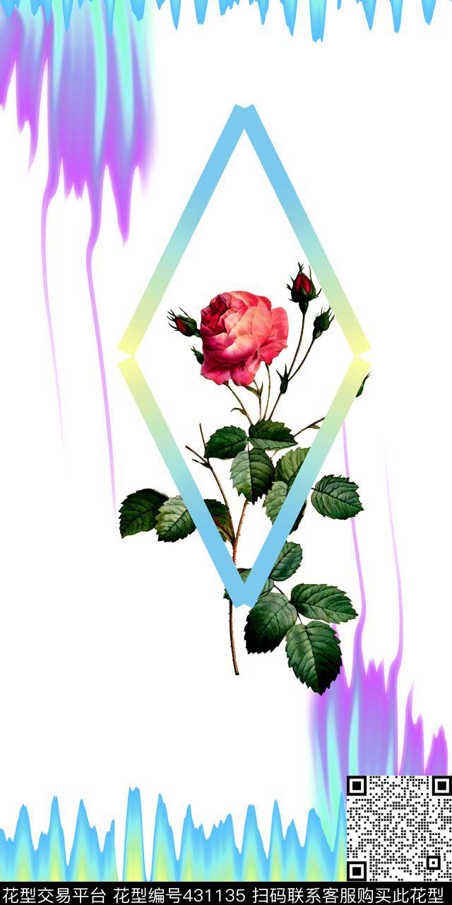 定位几何花卉 - 431135 - 定位几何花卉 花卉 几何 - 数码印花花型 － 女装花型设计 － 瓦栏