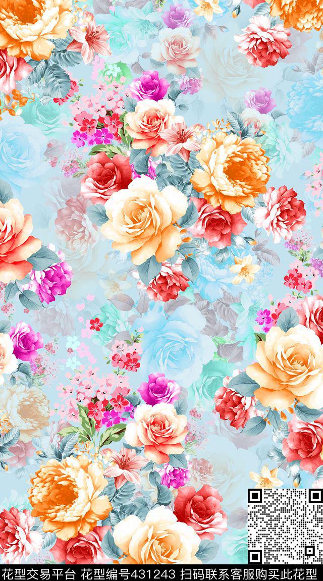  水彩花卉 清新素雅 - 431243 - 水彩花卉 F-S 服装（花卉） - 数码印花花型 － 女装花型设计 － 瓦栏
