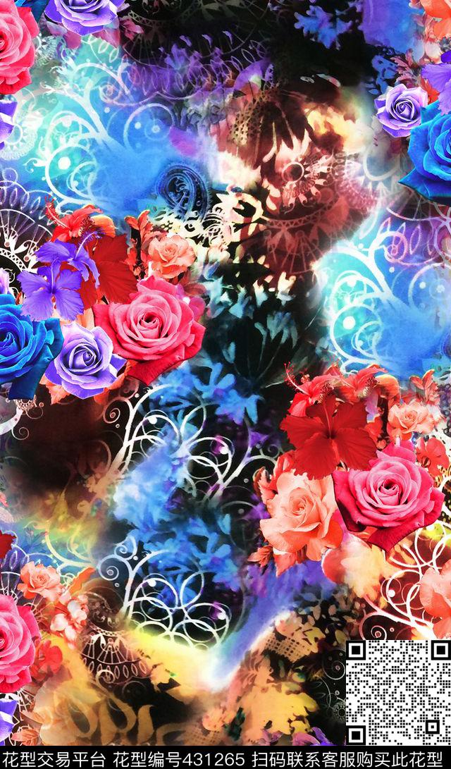 欧式花纹花卉数码花型 - 431265 - 欧式花纹花卉 欧式 花纹 花卉 时尚花卉 - 数码印花花型 － 女装花型设计 － 瓦栏