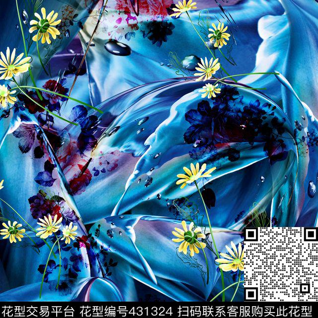 未来之花 - 431324 - 绚丽抽象风格 矢量小野菊点缀 抽象肌理纹路底纹 - 数码印花花型 － 其他花型设计 － 瓦栏