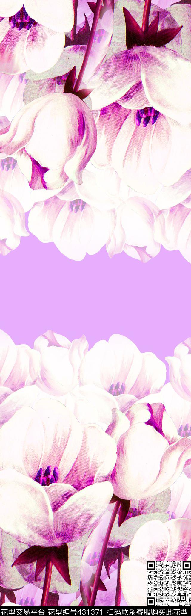 紫色回忆长巾 - 431371 - 花卉 一色 时尚 - 数码印花花型 － 长巾花型设计 － 瓦栏
