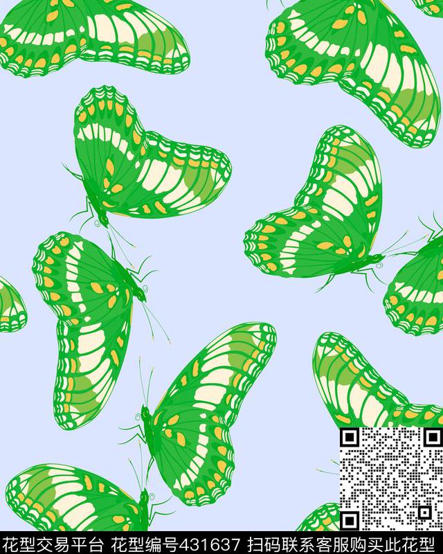 2015052 - 431637 - 动物 蝴蝶 自然 - 传统印花花型 － 女装花型设计 － 瓦栏
