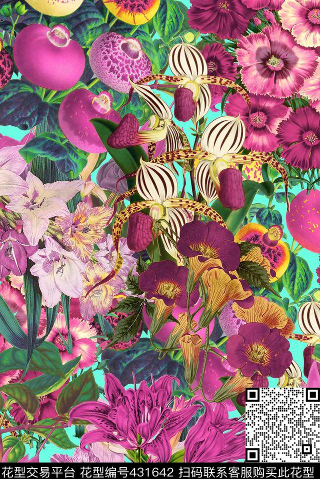 手绘花卉花朵大花组合 - 431642 - 大花 花 手绘花卉 - 数码印花花型 － 女装花型设计 － 瓦栏