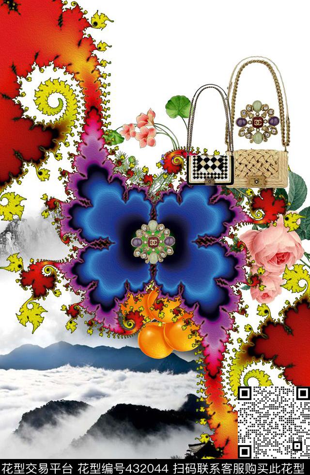 CH0017 - 432044 - 风景照片 花卉 包包 - 数码印花花型 － 女装花型设计 － 瓦栏
