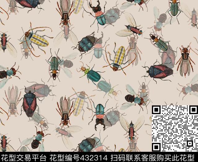 流行时尚穿衣服的昆虫数码印花 - 432314 - 服装 个性男装 昆虫 - 数码印花花型 － 女装花型设计 － 瓦栏