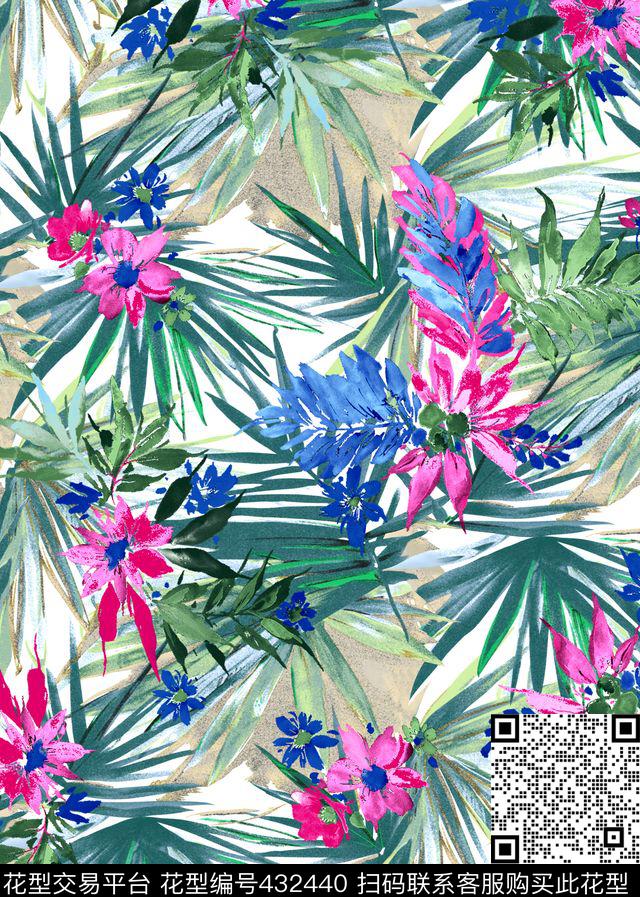 热带雨林抽象花 - 432440 - 热带雨林抽象花 热带雨林  抽象花 热带植物花卉 - 数码印花花型 － 女装花型设计 － 瓦栏