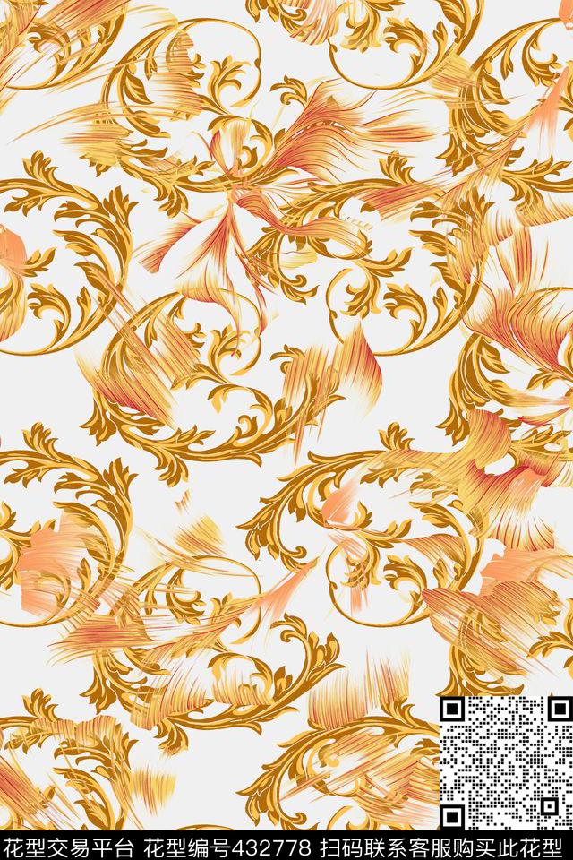 金属花纹和流畅的线条 - 432778 - 金属花纹 流畅 线条 - 传统印花花型 － 女装花型设计 － 瓦栏