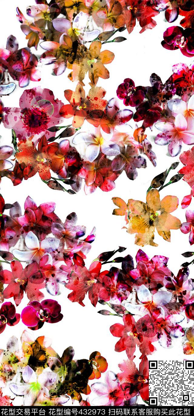彩绘花 - 432973 - 花朵 鸡蛋花 彩绘花 - 数码印花花型 － 女装花型设计 － 瓦栏