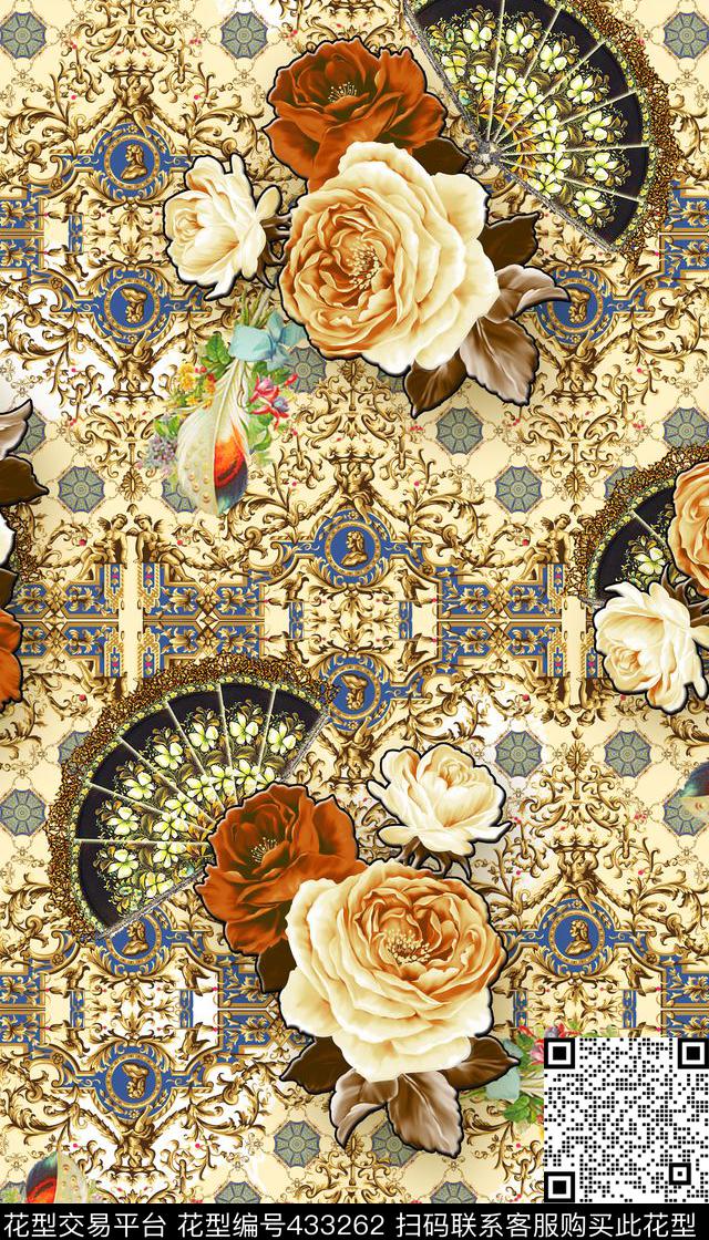  欧式复古图腾 - 433262 - 欧式复古 欧式复古图腾 花卉羽毛 - 传统印花花型 － 女装花型设计 － 瓦栏