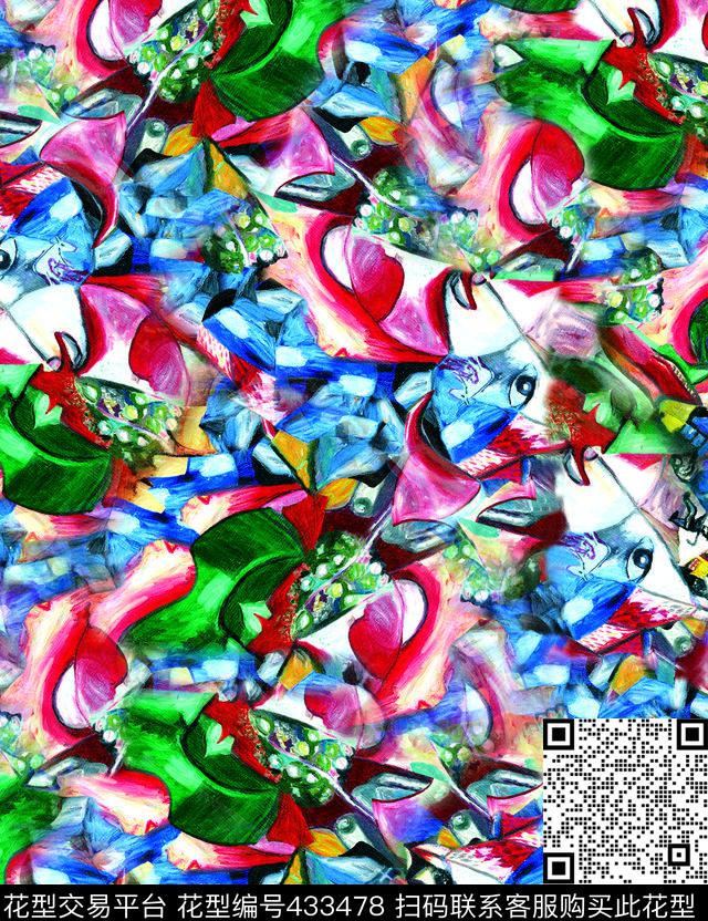抽象涂鸦面料服装花型 - 433478 - 抽象 涂鸦 艺术 - 数码印花花型 － 女装花型设计 － 瓦栏