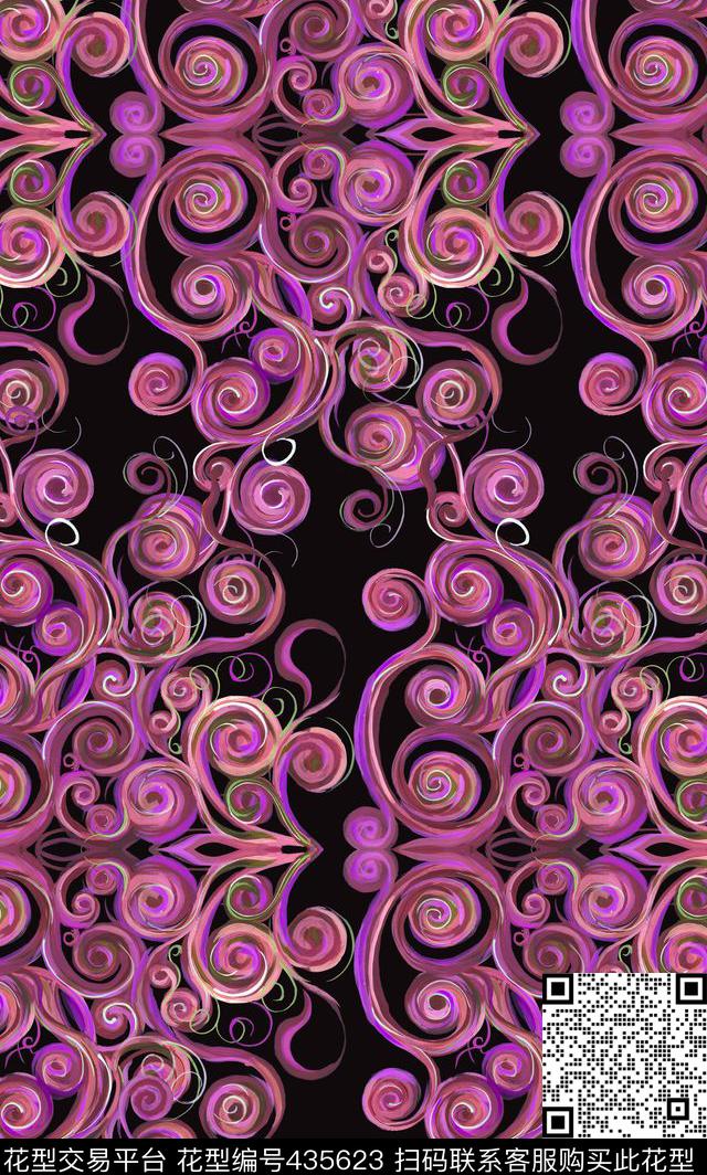 时尚抽象手绘螺旋笔触印花 - 435623 - 抽象个性 螺旋笔触 时尚 - 数码印花花型 － 女装花型设计 － 瓦栏