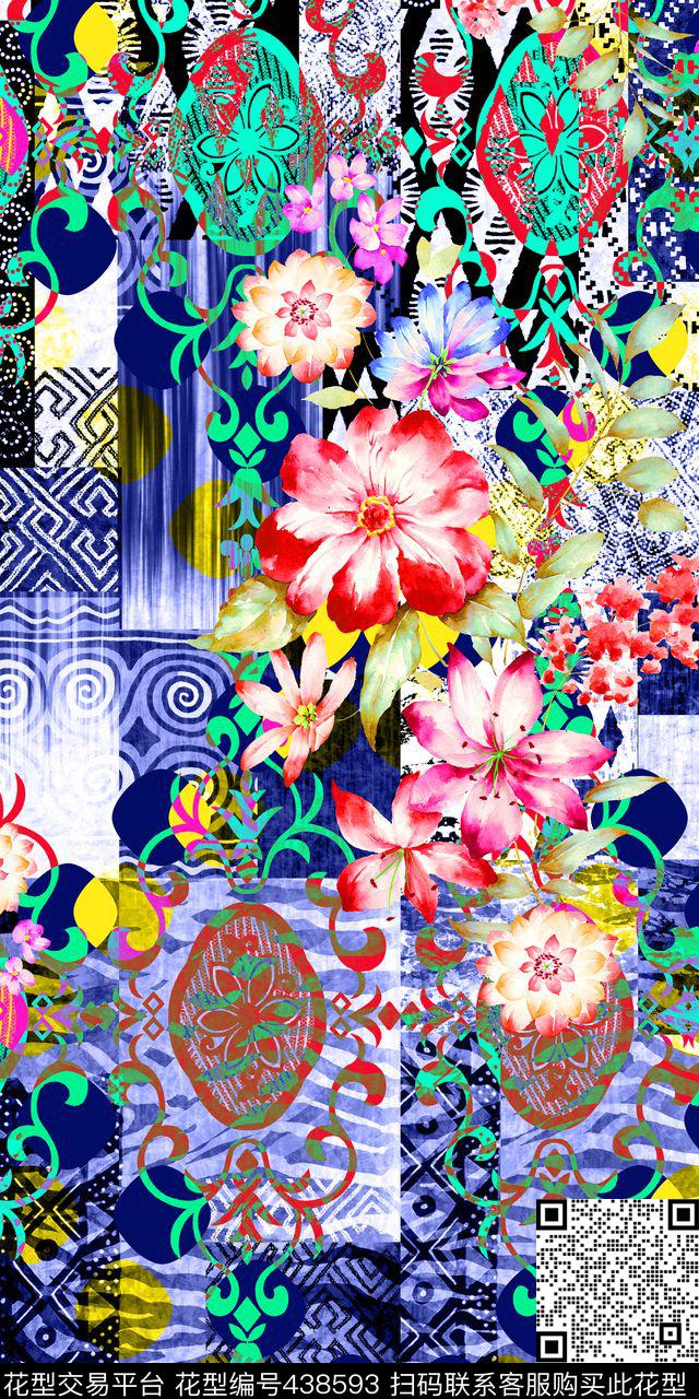 民族风花卉 - 438593 - 民族风 手绘花卉组花点缀 民族风底纹 - 数码印花花型 － 其他花型设计 － 瓦栏