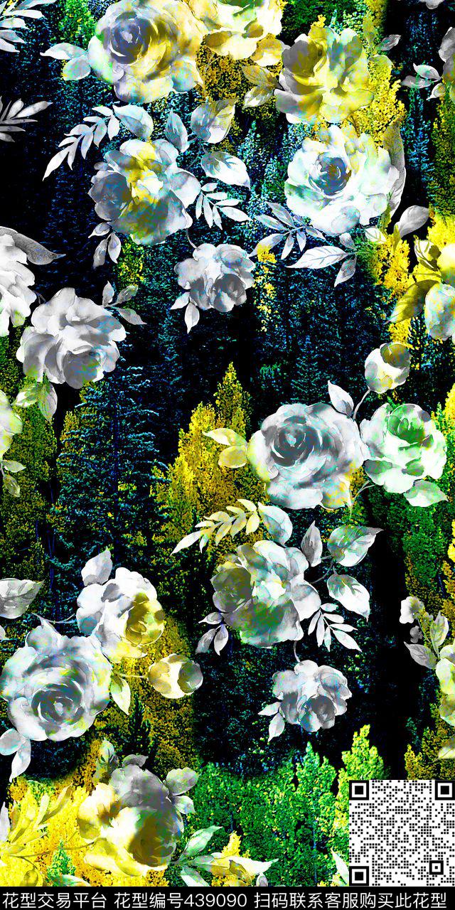 森林花卉 - 439090 - 时尚 森林大树底纹 手绘淡雅花卉 - 数码印花花型 － 女装花型设计 － 瓦栏