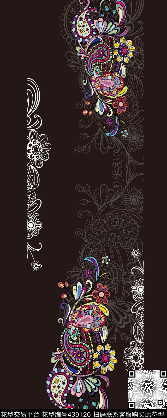中东蕾丝边花卉旗袍定位花 - 439126 - 花卉 蕾丝 中东 - 传统印花花型 － 女装花型设计 － 瓦栏