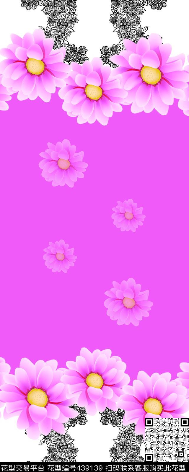 蕾丝花边紫色花定位旗袍 - 439139 - 中东 紫色花 蕾丝 - 传统印花花型 － 女装花型设计 － 瓦栏