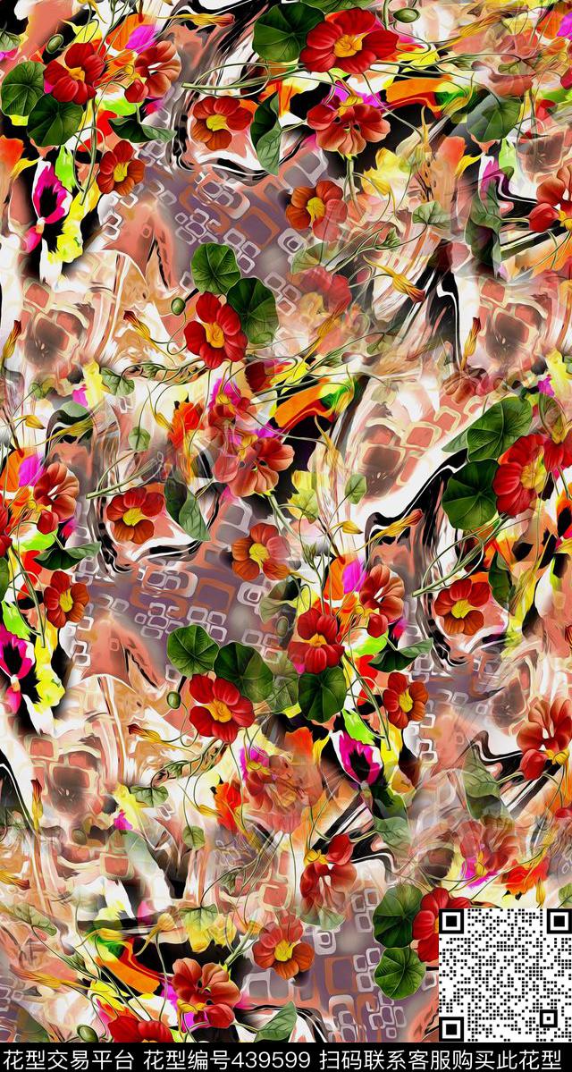 设计稿344 - 439599 - 数码花型 花卉 抽象 艺术 风格 抽象花型 - 数码印花花型 － 女装花型设计 － 瓦栏
