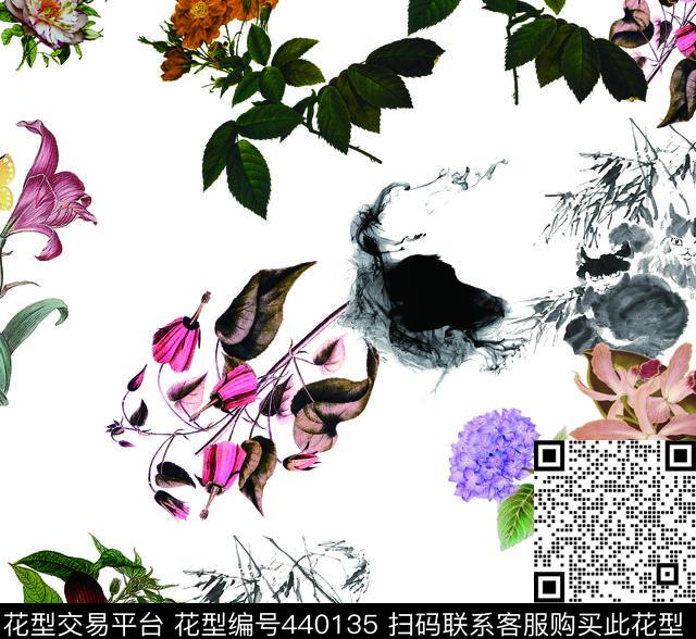 大型回位 - 440135 - 打花 清心 中国风 - 数码印花花型 － 女装花型设计 － 瓦栏