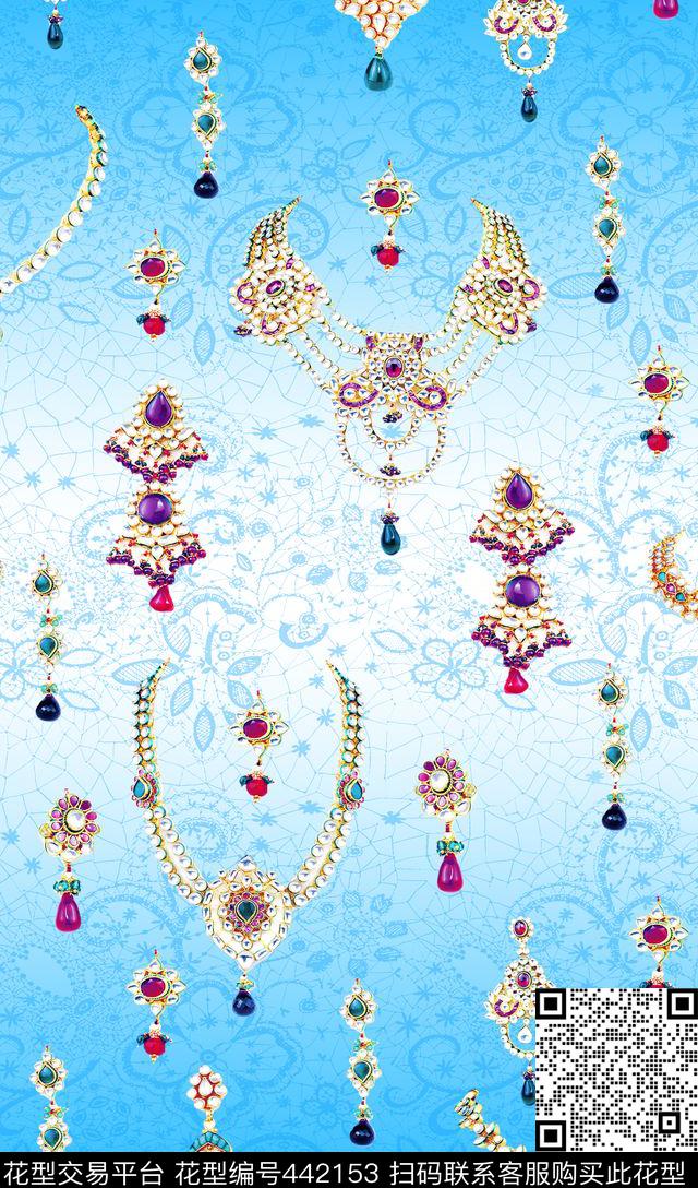 欧式宫廷浪漫奢侈华丽蕾丝珠宝 - 442153 - 蕾丝 欧式宫廷 天空 - 数码印花花型 － 女装花型设计 － 瓦栏