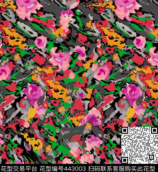 迷彩 - 443003 - 潮流 混合 拼贴 - 传统印花花型 － 女装花型设计 － 瓦栏