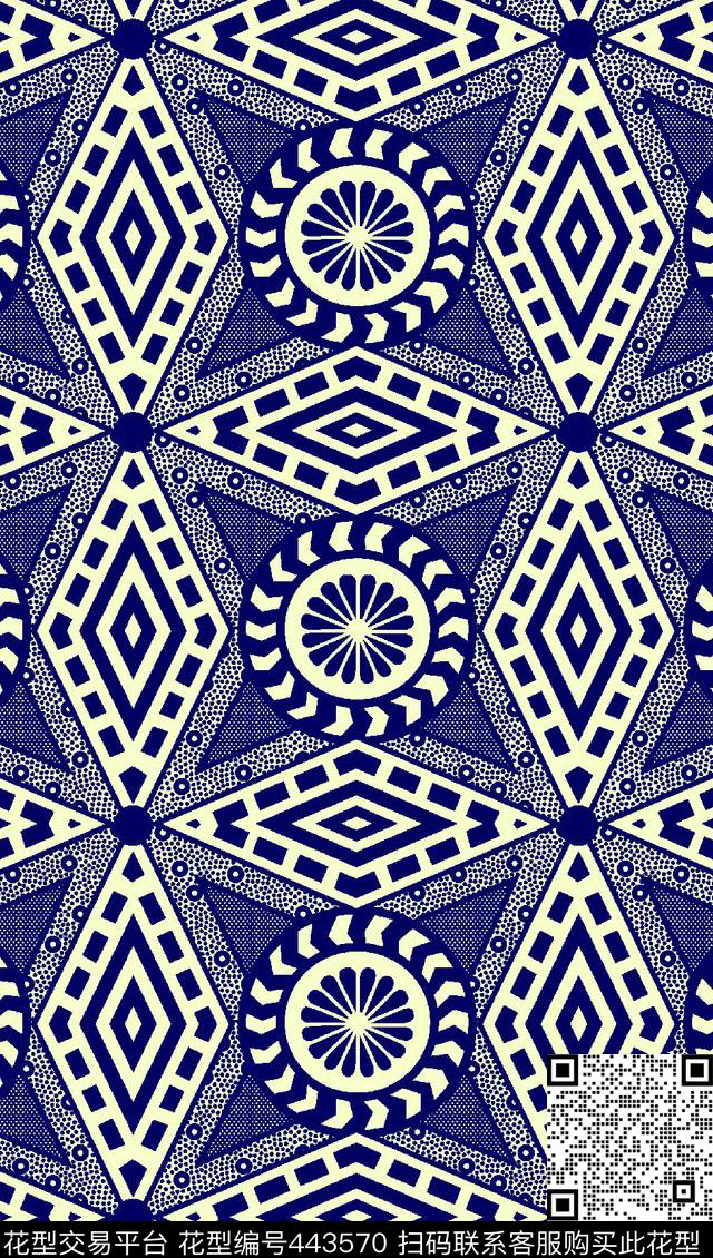 单色几何 - 443570 - 方形 圆形 几何 - 传统印花花型 － 女装花型设计 － 瓦栏