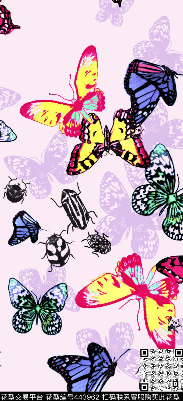 蝴蝶 - 443962 - 蝴蝶 花 动物 - 传统印花花型 － 女装花型设计 － 瓦栏