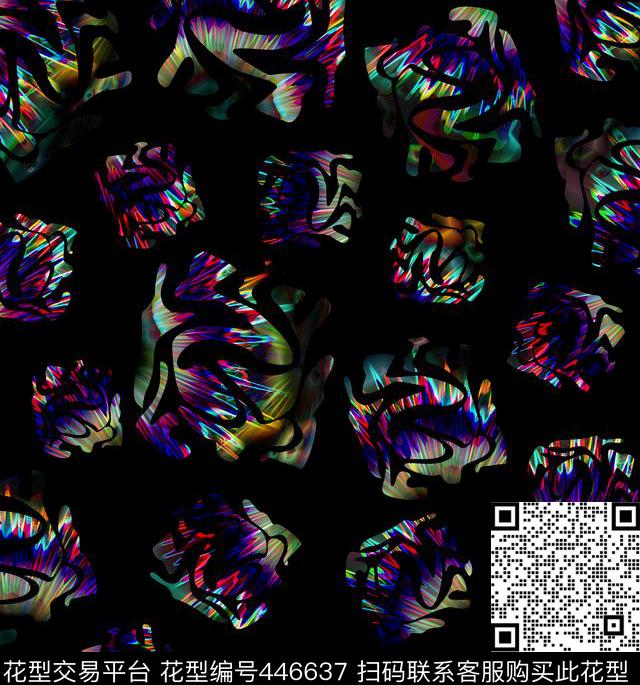 炫光肌理印花 - 446637 - 花卉 几何 流行时尚 - 数码印花花型 － 女装花型设计 － 瓦栏