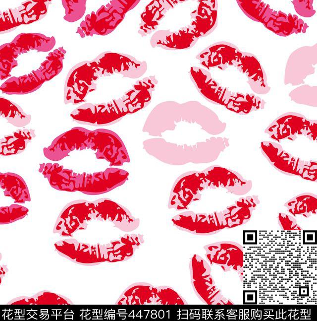 红唇 - 447801 - 唇吻 大嘴唇 红唇 - 传统印花花型 － 女装花型设计 － 瓦栏