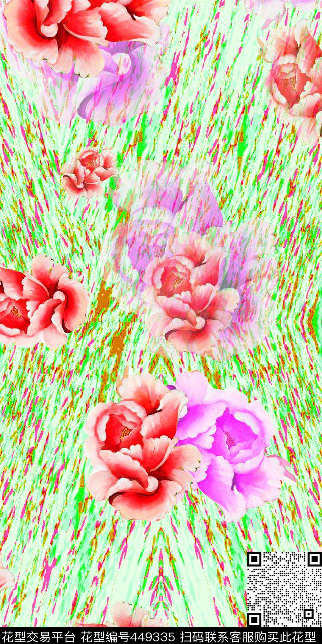 时尚   花卉    印花   数码   花型 - 449335 - 时尚 花卉 印花 - 数码印花花型 － 女装花型设计 － 瓦栏
