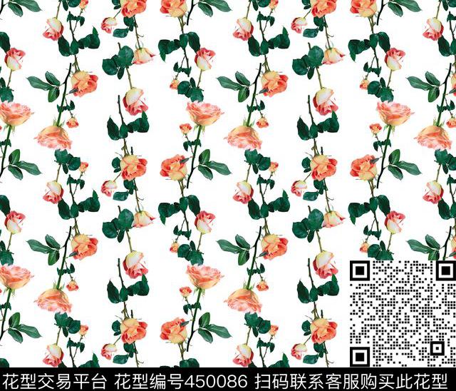 玫瑰花 - 450086 - 插图玫瑰花 花朵 玫瑰花 - 数码印花花型 － 女装花型设计 － 瓦栏